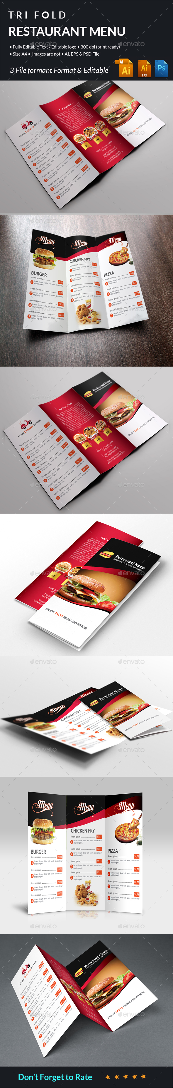 Restaurant Food Menu Tri Fold - Food Menus Print Templates