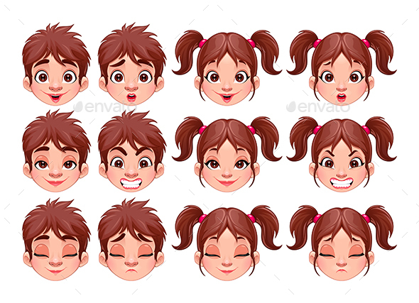 Different Expressions of Boy and Girl - People Characters