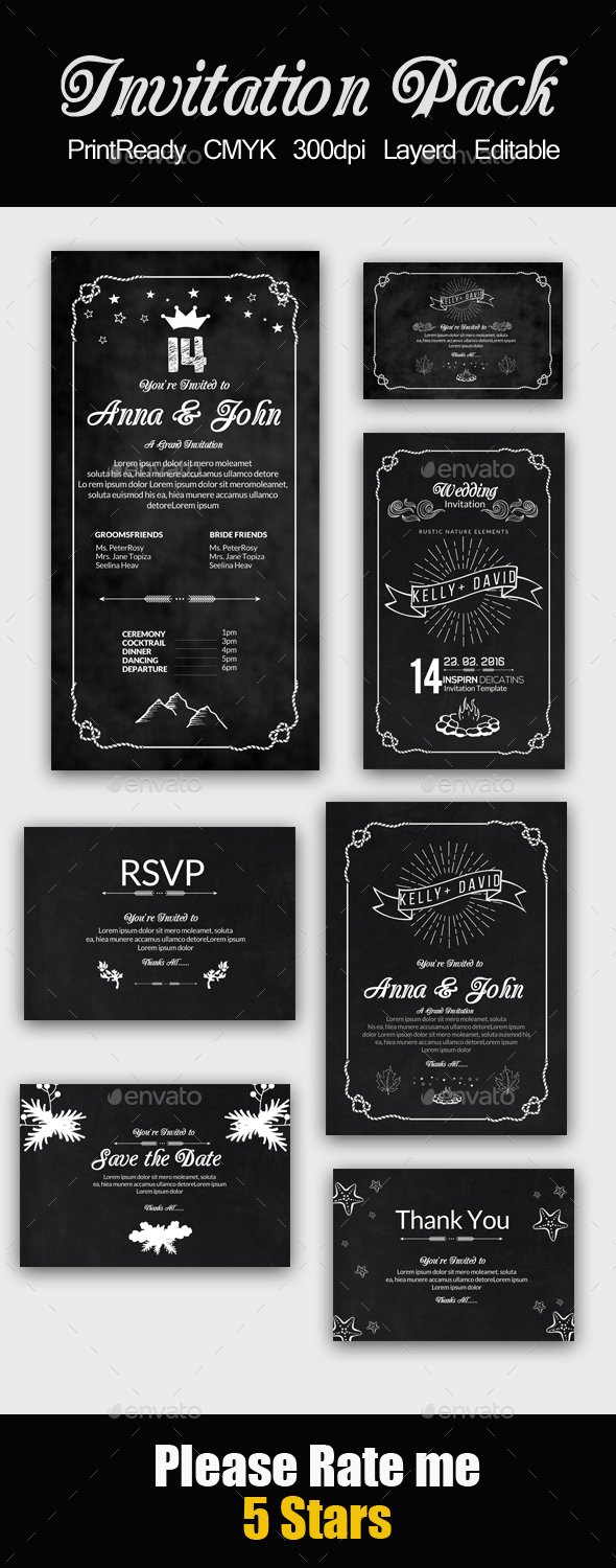 Chalk Board Invitation Pack - Cards & Invites Print Templates