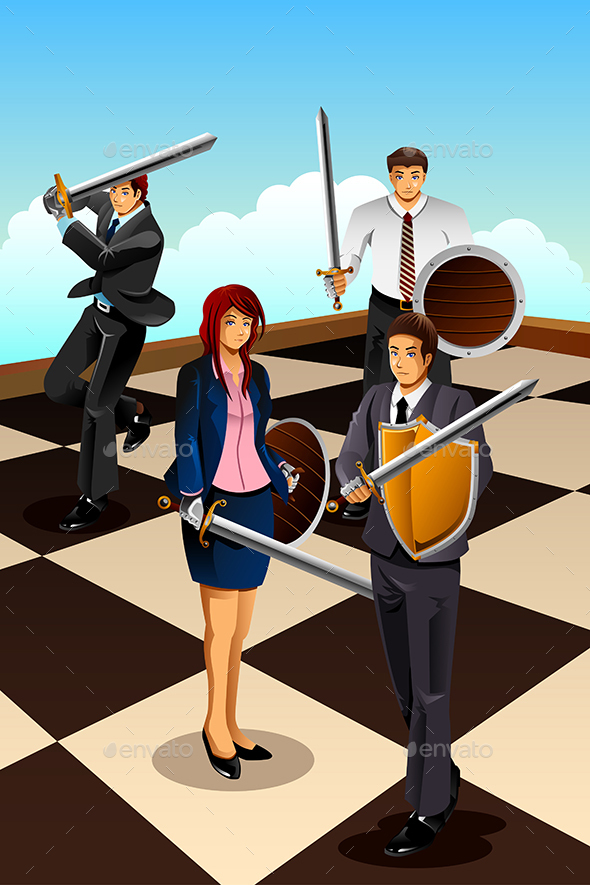 Business People Fighting as Knight - Concepts Business