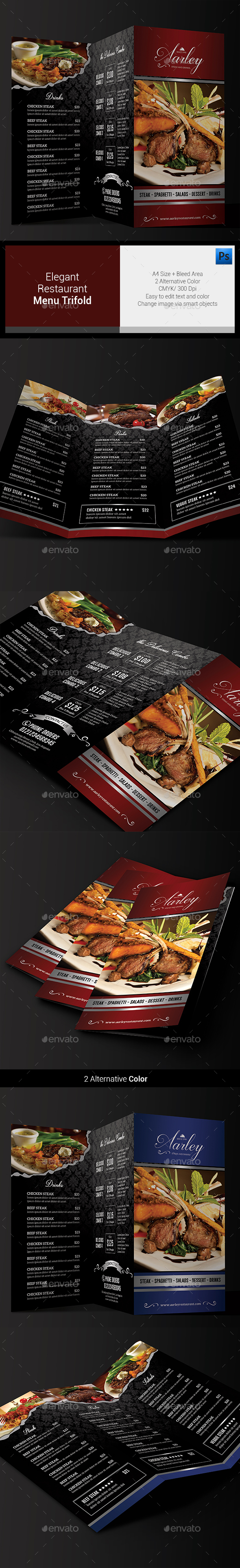 Elegant Restaurant Menu Trifold - Food Menus Print Templates