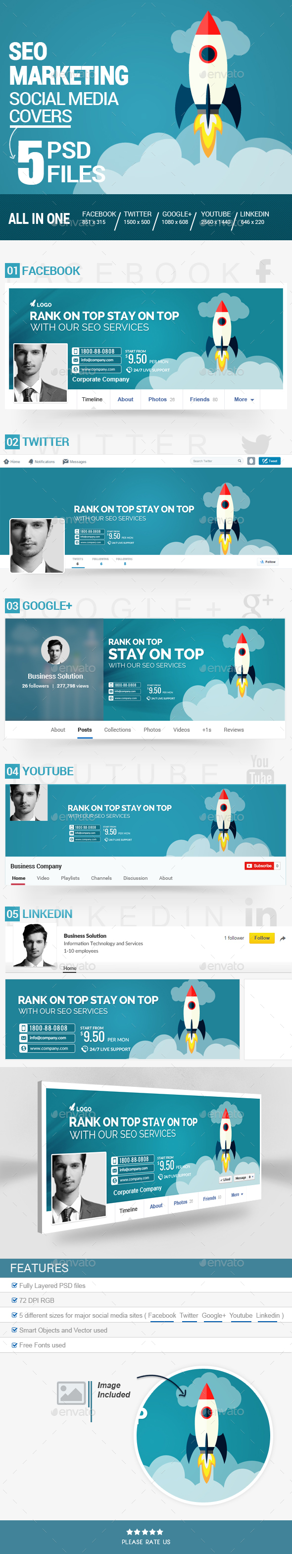 Seo Social Media Covers Kit - Social Media Web Elements
