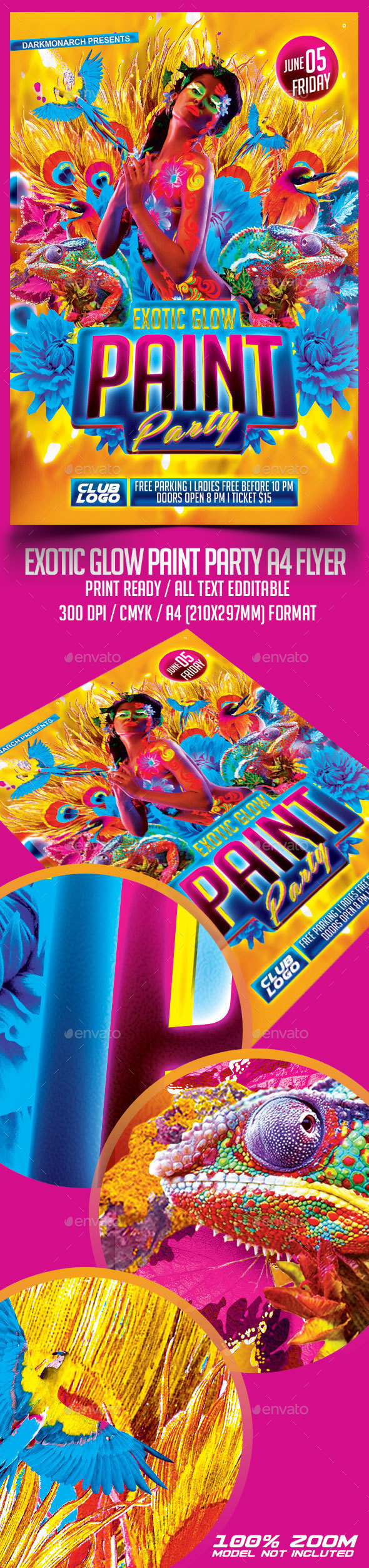 Exotic Glow Paint Party A4 Flyer/Poster Template P - Events Flyers