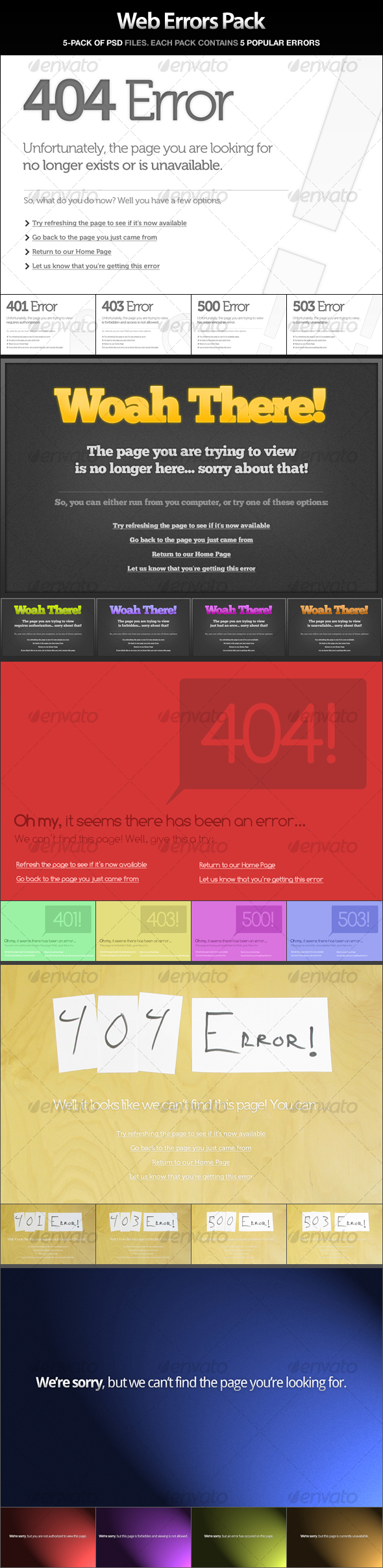 Web Errors Pack - 404, 401, 403, 500, 503 - Web Elements