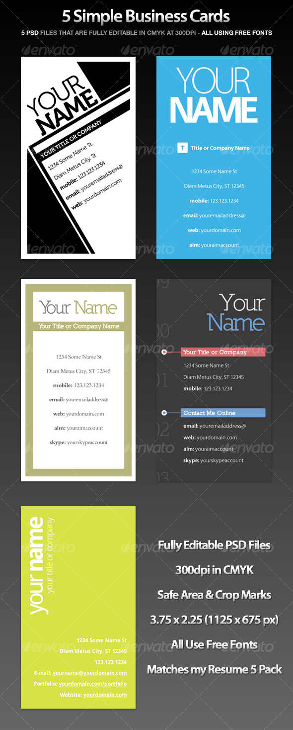 Simple Business Cards (5 Pack) - Creative Business Cards