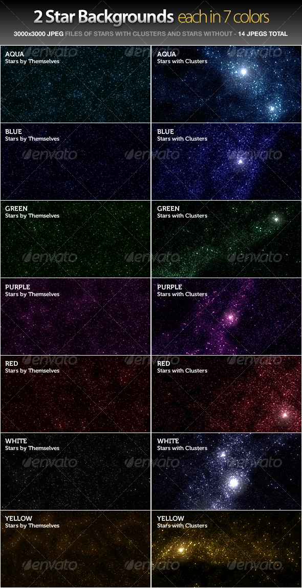 Star Backgrounds - 2 Backgrounds, 7 Colors Each - Nature Backgrounds