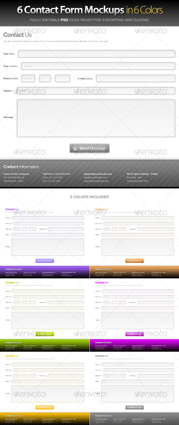 Contact Forms in 6 Colors - Forms Web Elements