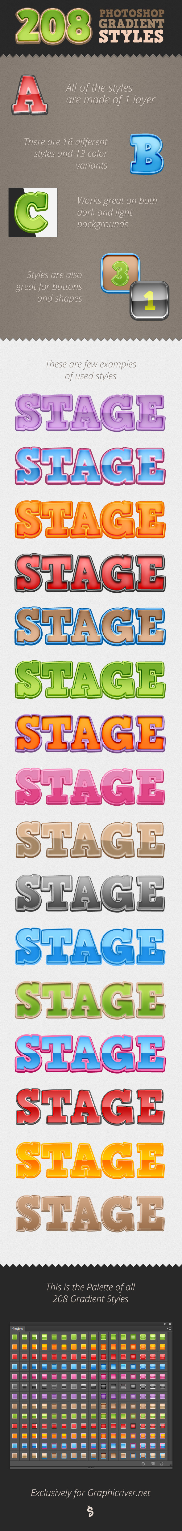 208 Photoshop Styles - Gradient Edition - Text Effects Styles