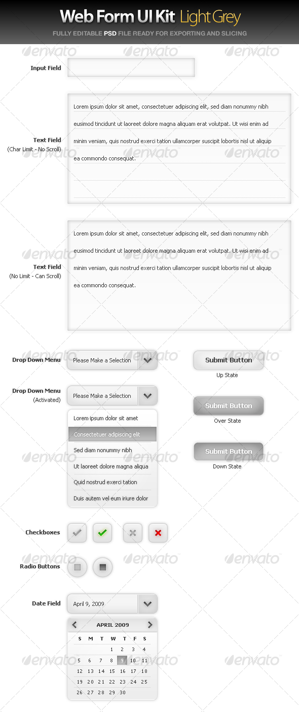 Web Form UI Kit - Large Grey - User Interfaces Web Elements