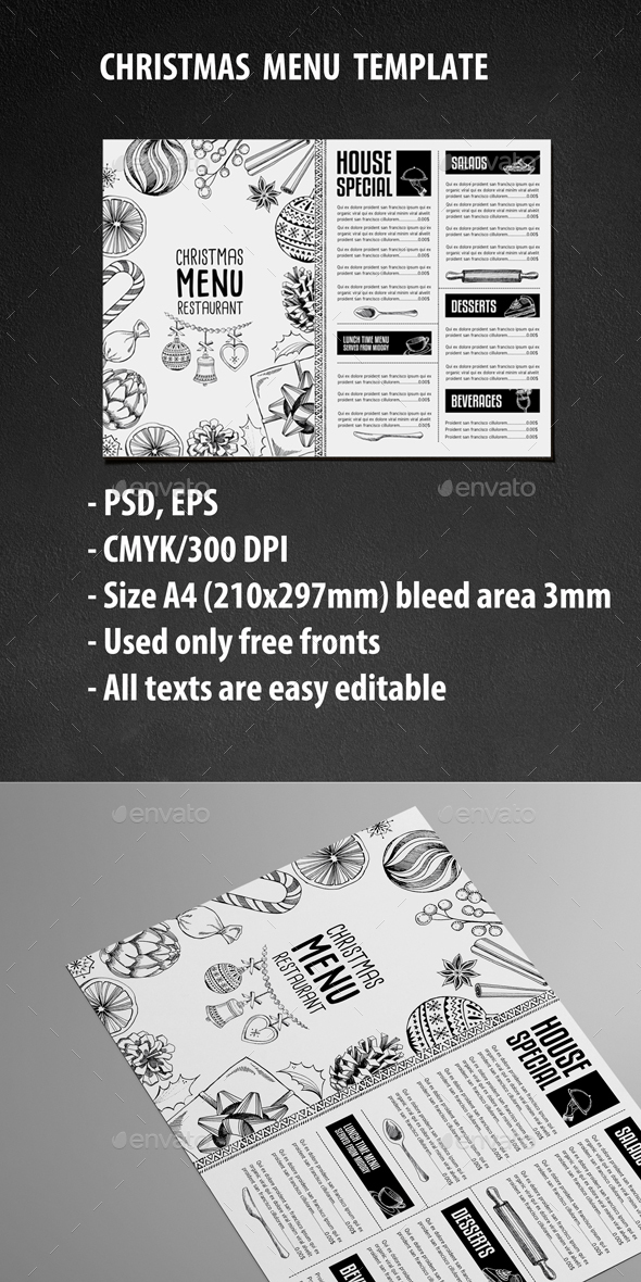 Christmas Restaurant Template - Food Menus Print Templates