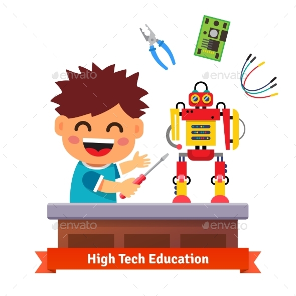Kid is Making His Own Robot - Miscellaneous Vectors