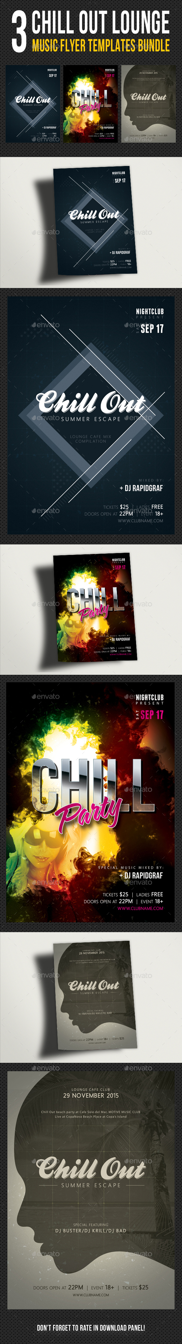 3 in 1 Chill Out Flyer Templates Bundle - Clubs & Parties Events