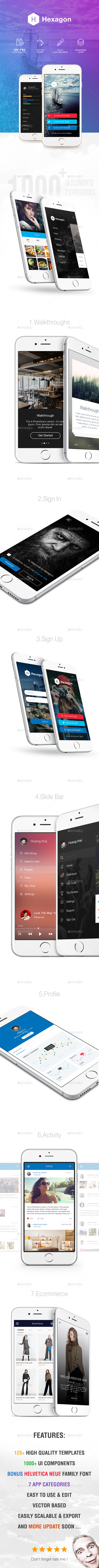Hexagon Mobile UI Kit - User Interfaces Web Elements