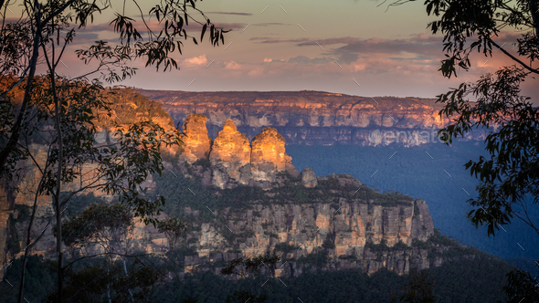 Three Sisters at sunset - Stock Photo - Images