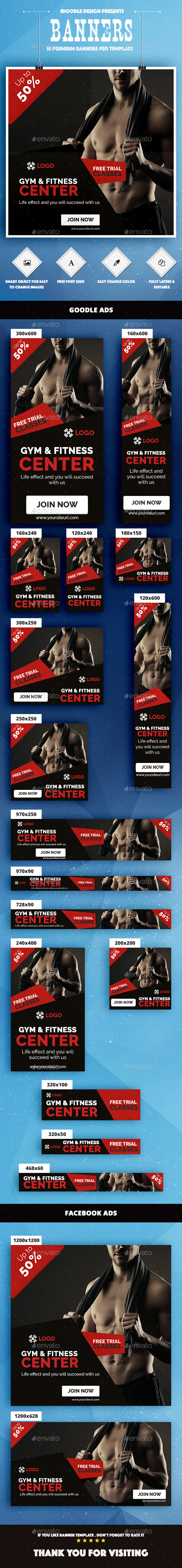Gym & Fitness Banners Ad - Banners & Ads Web Elements