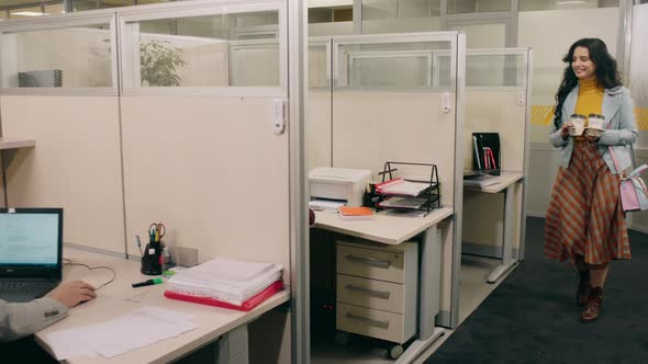 Cute Looking Woman Office Worker in the Morning alt