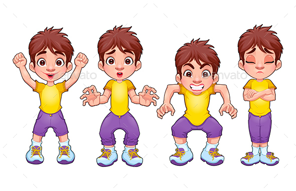 Four Poses of the Same Child, in Different Express - Characters Vectors