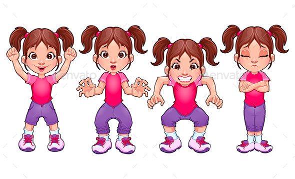 Four Poses of the Same Girl in Different Expressions - People Characters