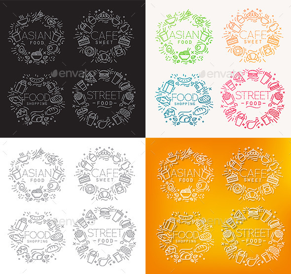 Flat Food Badges and Stickers - Badges & Stickers Web Elements