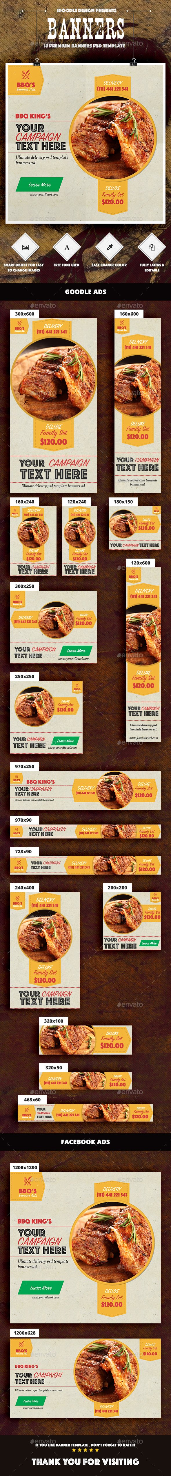 BBQ Food & Restaurant Banners Ad - Banners & Ads Web Elements