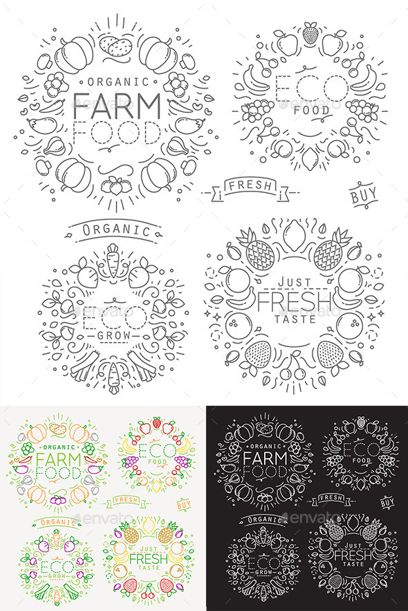 Flat Vegetables Badges and Stickers - Badges & Stickers Web Elements