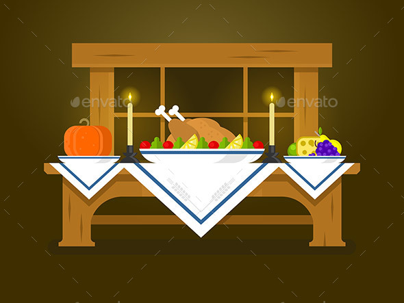 Holiday Table for Thanksgiving - Food Objects