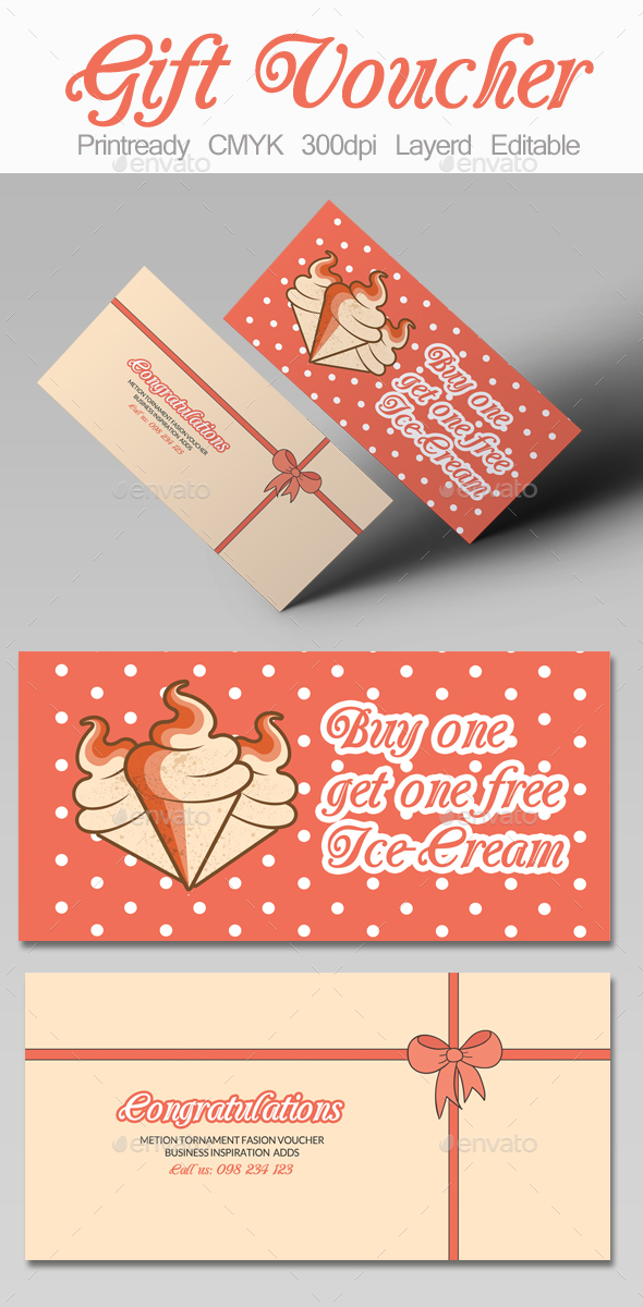 Ice Cream Discount Gift Voucher - Cards & Invites Print Templates