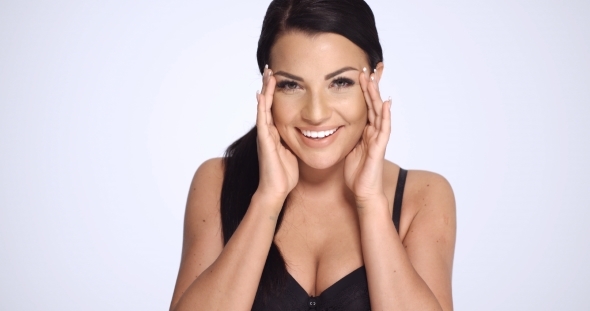 Sexy Sensual Brunette Posing In Black Lingerie alt