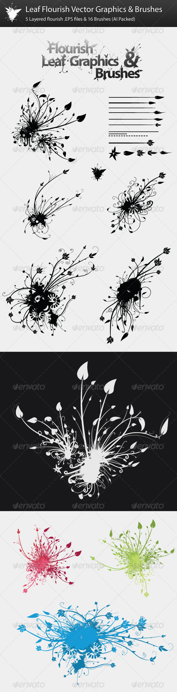 Leaf Flourish Vector Graphics & Brushes - Flourishes / Swirls Decorative