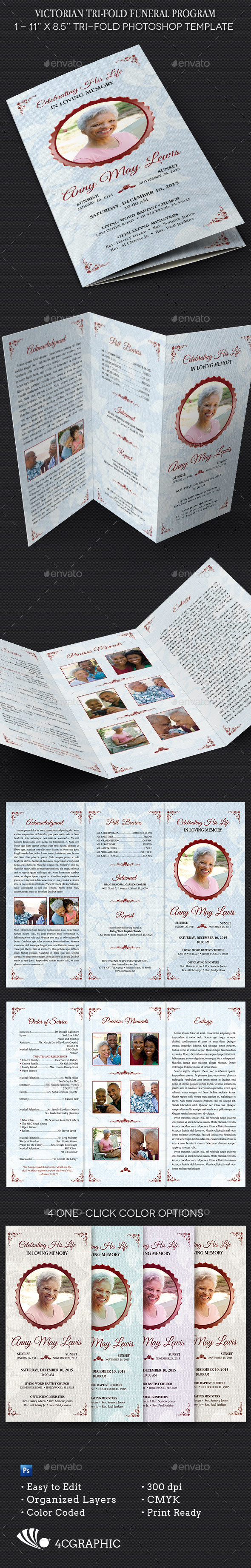 Victorian Tri-fold Funeral Program - Invitations Cards & Invites