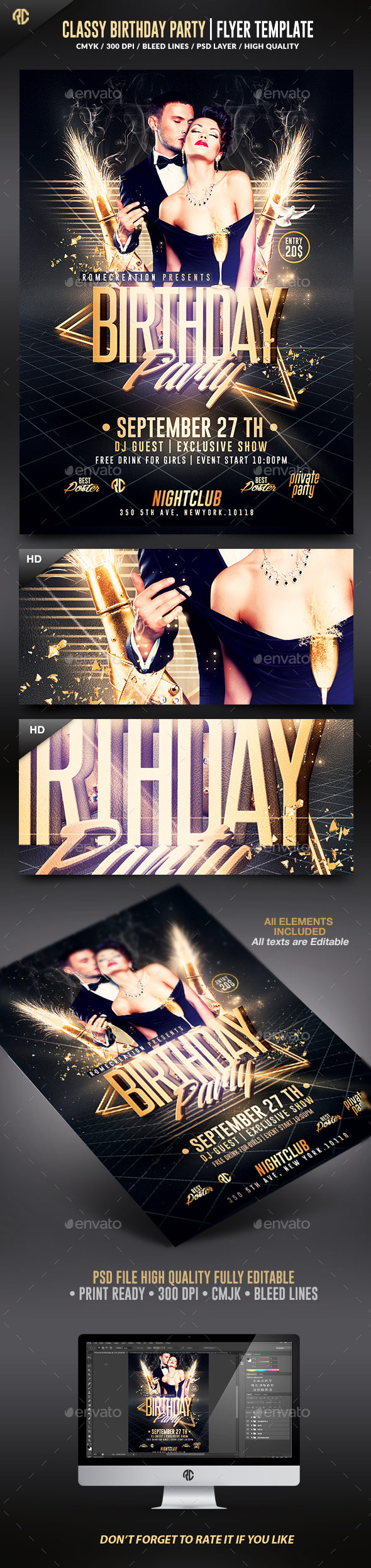 Classy Birthday Party | Psd Flyer Template - Clubs & Parties Events