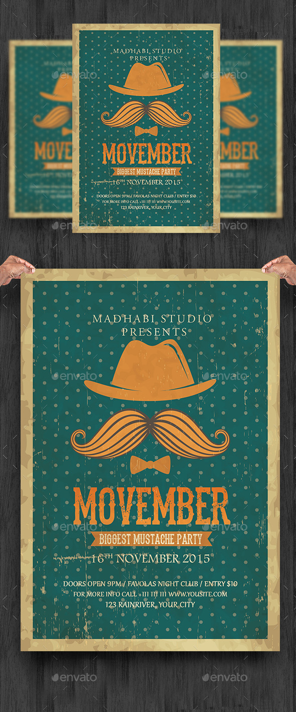 Vintage Movember Flyer Template - Clubs & Parties Events