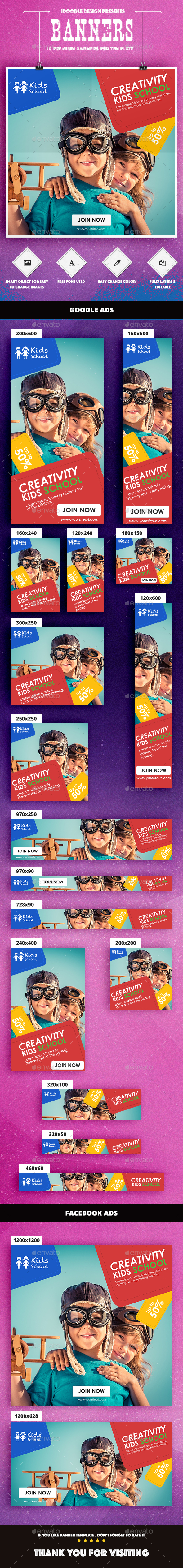 Kids Creative & School Banners Ad - Banners & Ads Web Elements