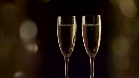 Two Flutes With Sparkling Champagne With Holiday