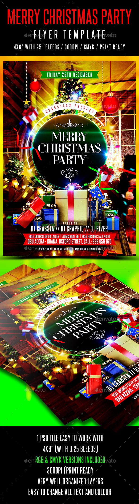 Merry Christmas Party Flyer Template - Holidays Events