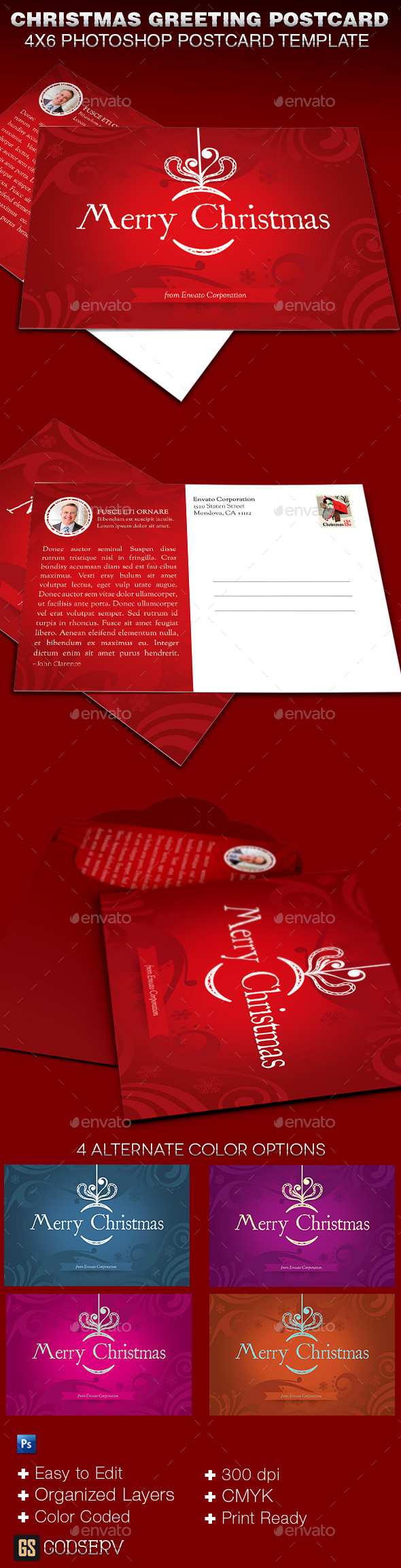 Christmas Greeting Postcard Template - Holiday Greeting Cards