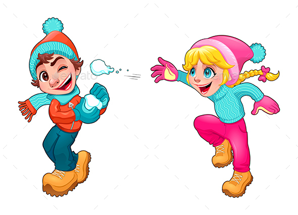 Children are Playing with Snow - People Characters