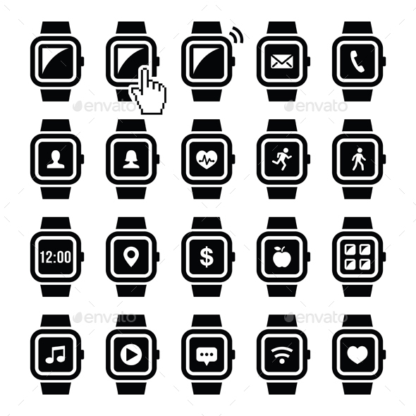 Smartwatch Technology Icons Set - Media Technology
