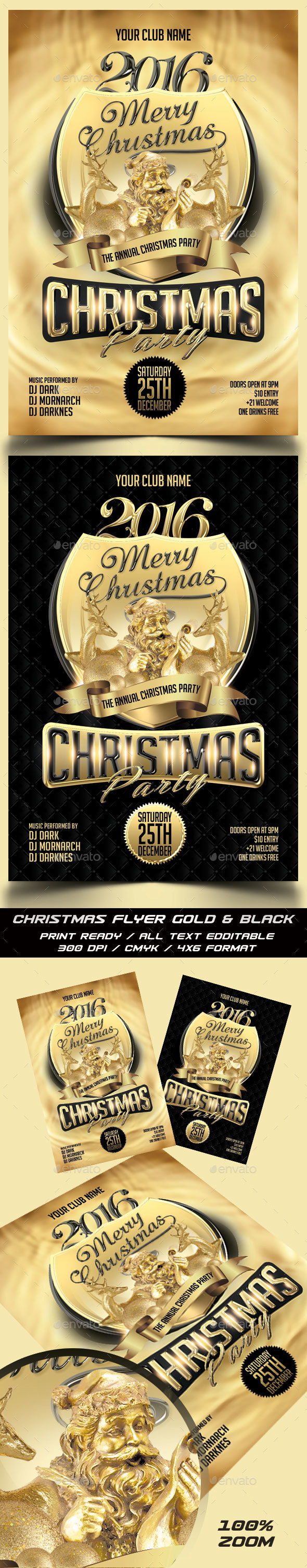 Christmas Gold & Black Party Flyer - Holidays Events