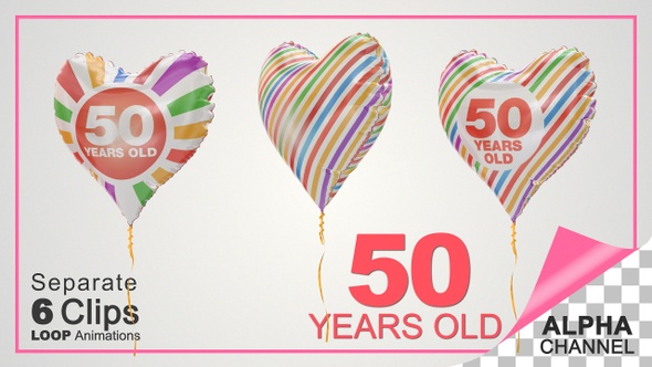 50th Birthday Celebration Heart Shape Helium Balloons