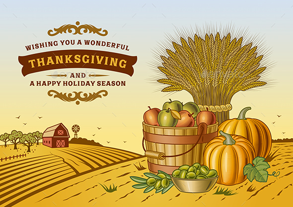 Vintage Thanksgiving Landscape - Miscellaneous Seasons/Holidays