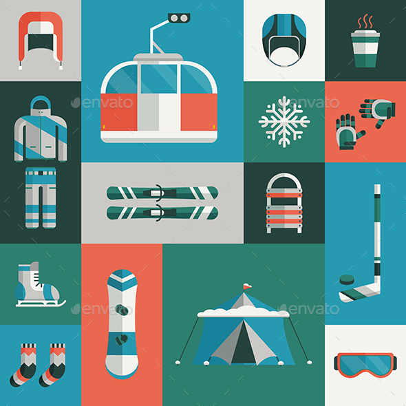 Winter Gear Icon Set - Sports/Activity Conceptual