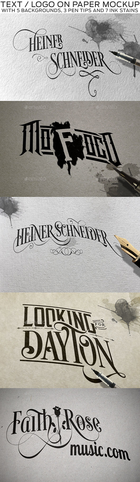 Text or Logo on Paper with Pen and Stains Mockup - Miscellaneous Print