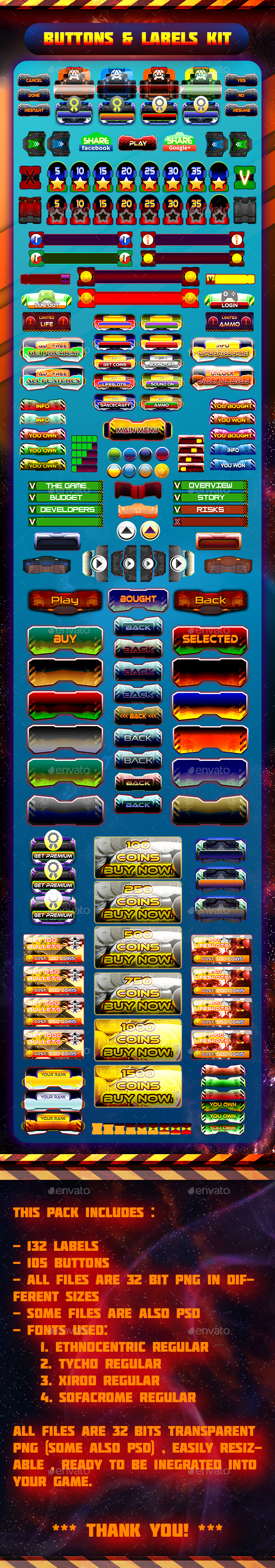 Buttons and Labels Game Kit Mega Pack - User Interfaces Game Assets