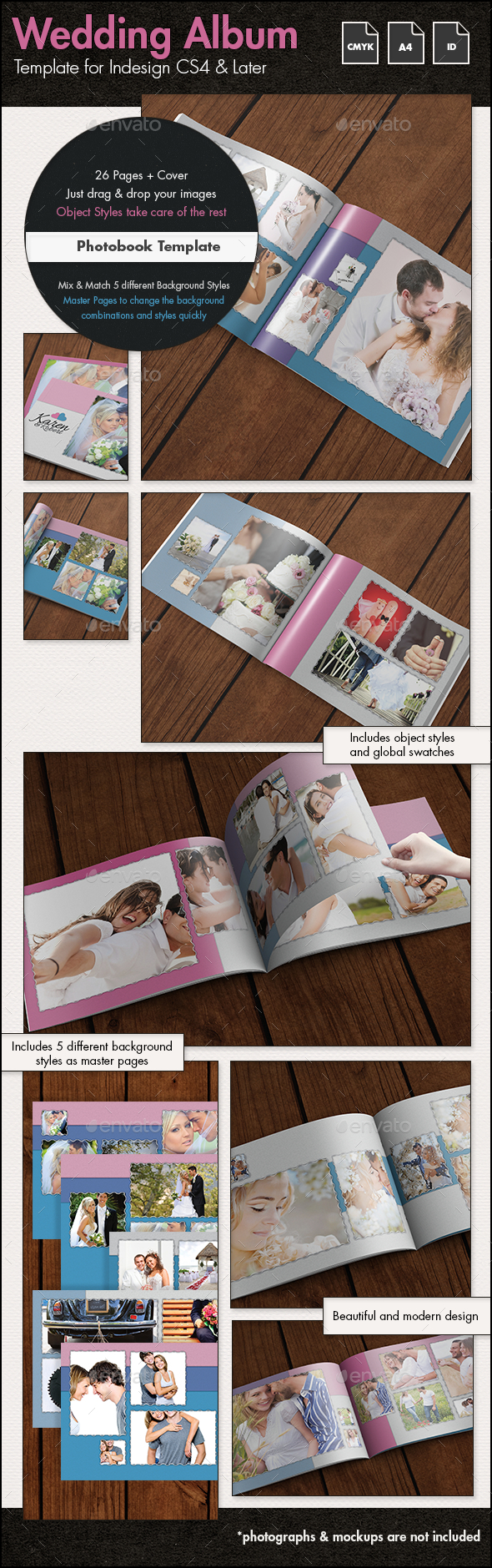 Wedding Photobook Album Template - A4 Landscape - Photo Albums Print Templates