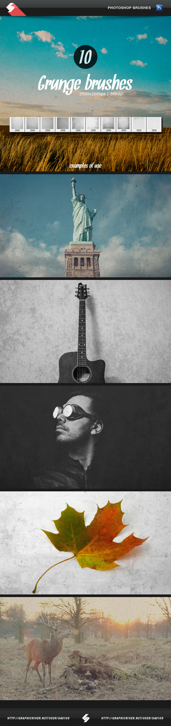 10 Grunge Overlay Brushes - Photoshop Brushes - Grunge Brushes