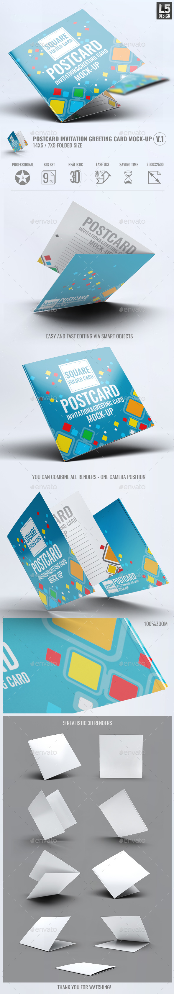 Square Invitation Greeting Card Mock-Up - Miscellaneous Print