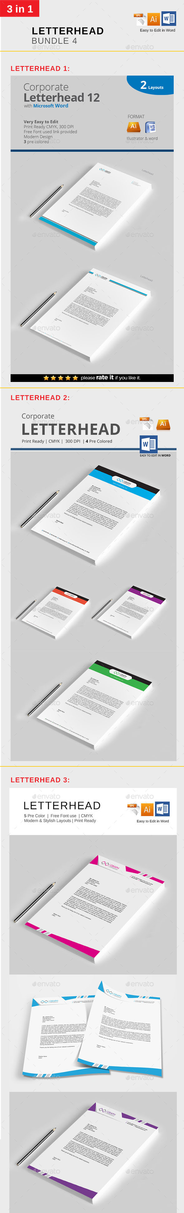 Letterhead Bundle 4 - Stationery Print Templates