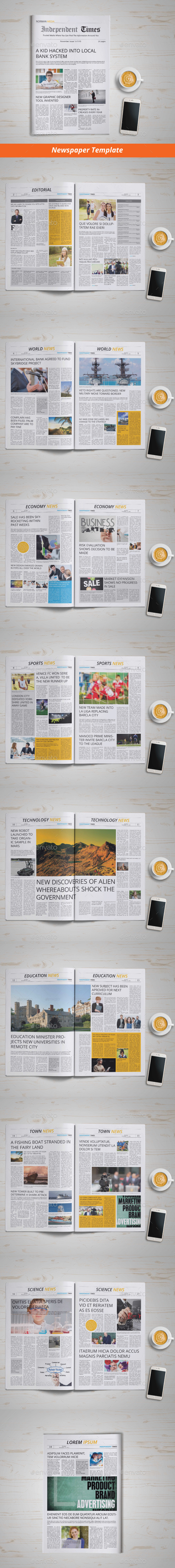 Newspaper Template | 18 Pages - Newsletters Print Templates