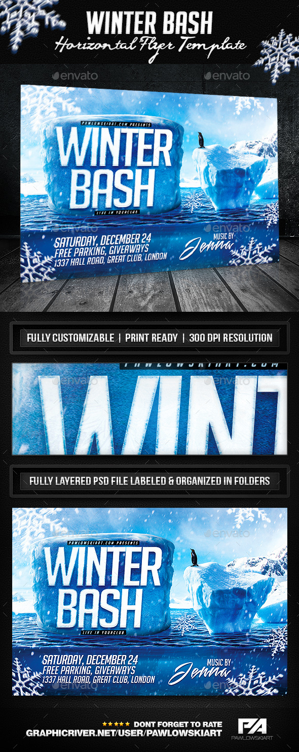 Winter Bash Horizontal Flyer Template - Holidays Events